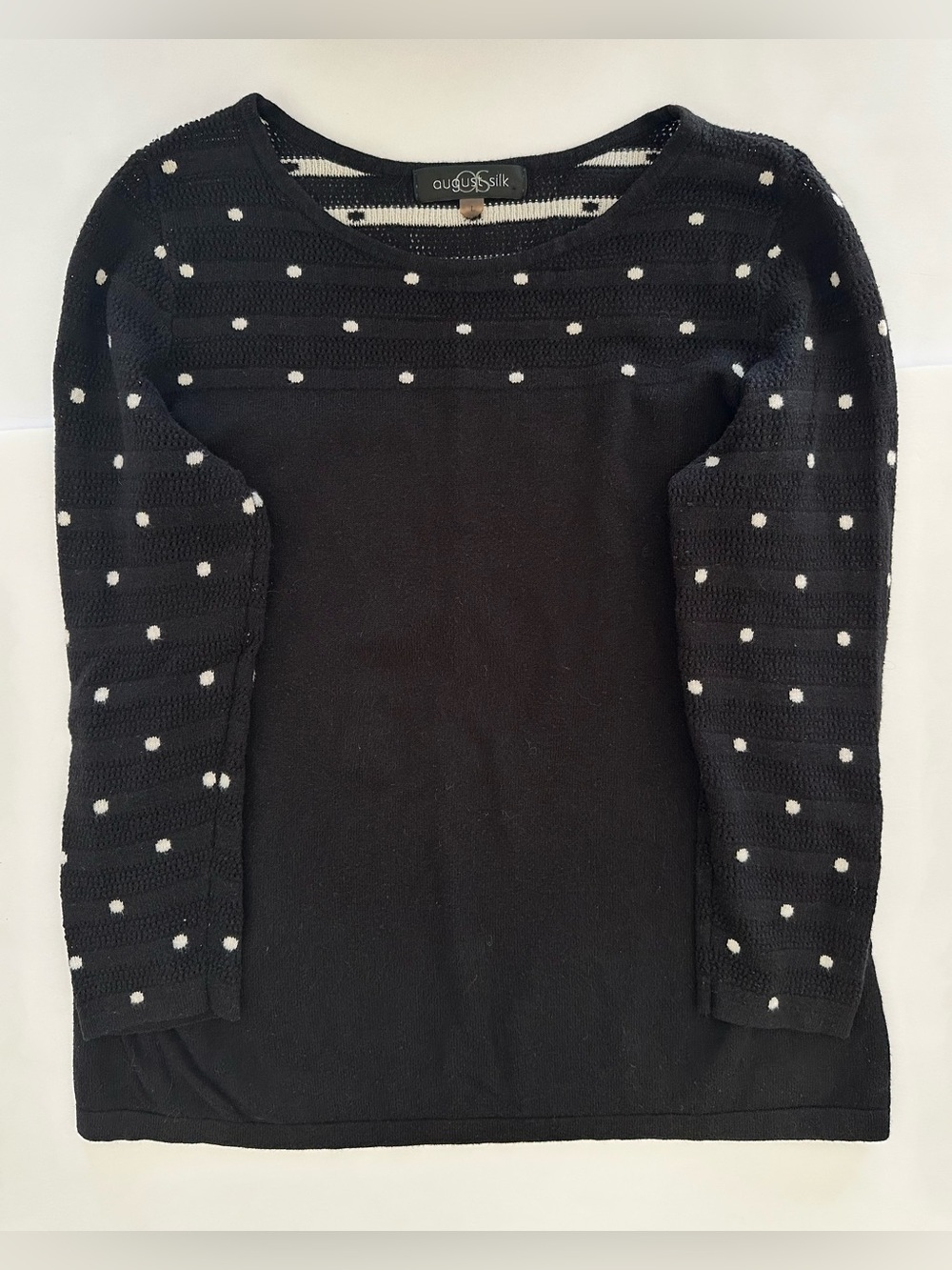 August Silk Black Sweater with White Polka Accents
